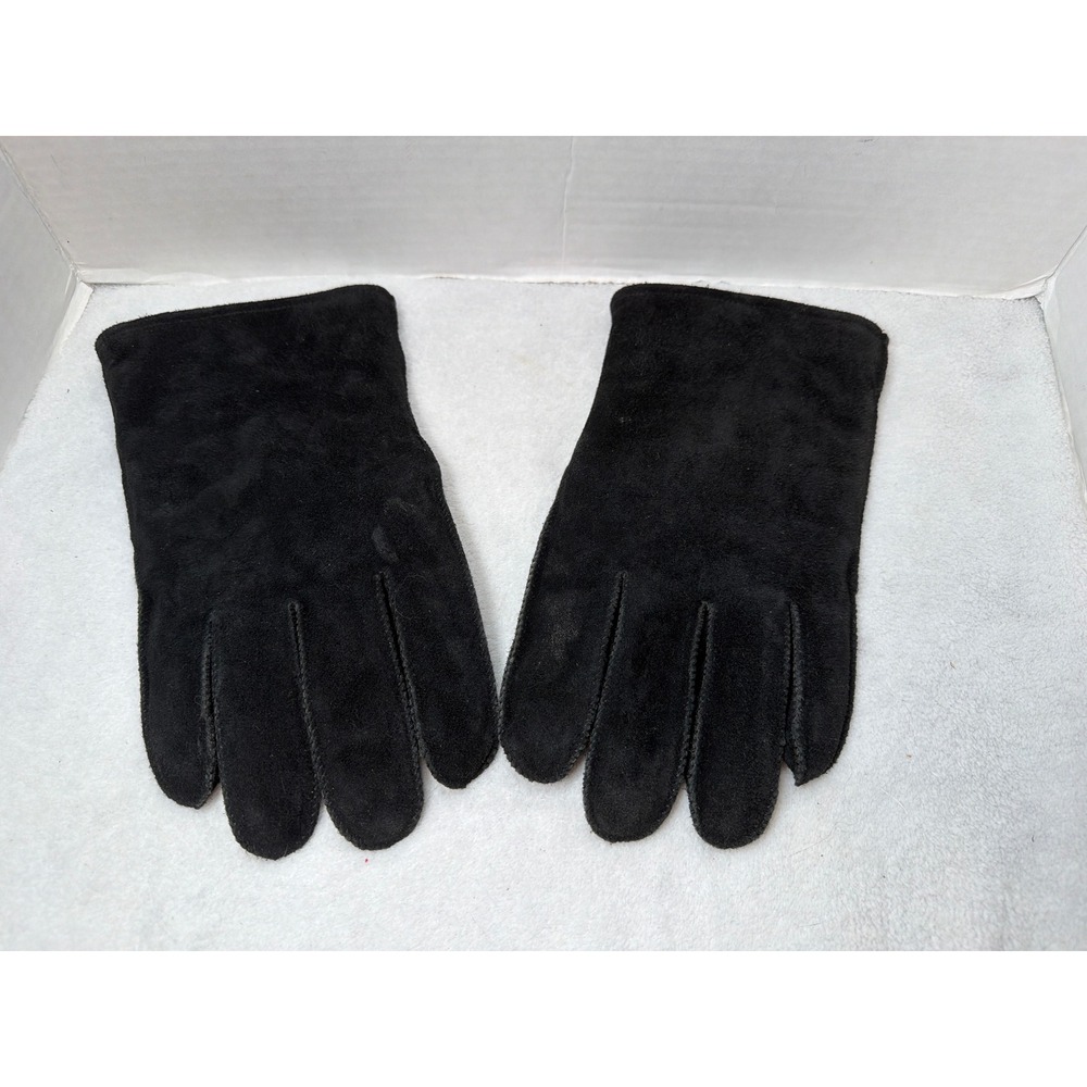 Fownes Gloves Women S/M Black Genuine‎ Leather Suede Faux Shearling Lined Winter
